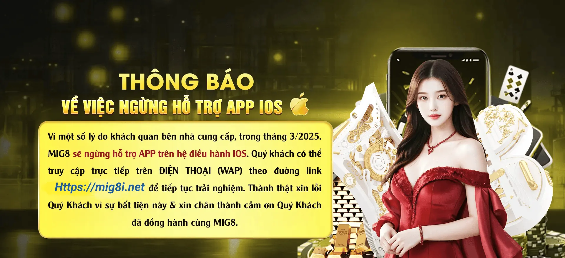 thông báo việc ngừng hỗ trợ app ios